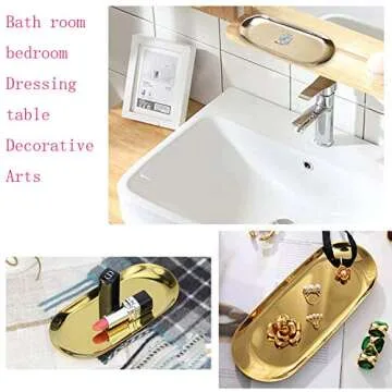 boweiwj Stainless Steel Towel Tray Storage Tray Tray Dish Plate Tea Tray Fruit Trays Cosmetics Jewelry Organizer Gold Oval Tray 9in