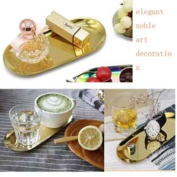 boweiwj Stainless Steel Towel Tray Storage Tray Tray Dish Plate Tea Tray Fruit Trays Cosmetics Jewelry Organizer Gold Oval Tray 9in