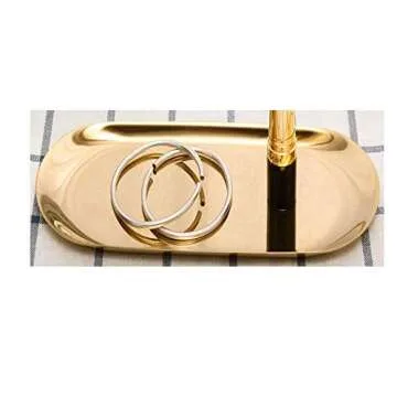 boweiwj Stainless Steel Towel Tray Storage Tray Tray Dish Plate Tea Tray Fruit Trays Cosmetics Jewelry Organizer Gold Oval Tray 9in