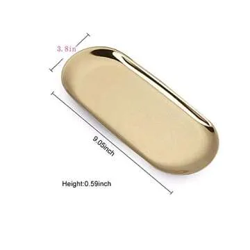 boweiwj Stainless Steel Towel Tray Storage Tray Tray Dish Plate Tea Tray Fruit Trays Cosmetics Jewelry Organizer Gold Oval Tray 9in