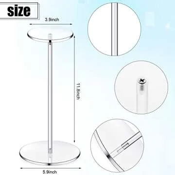 Chunful 4 Sets Acrylic Hat Stand Holder Wig Display Rack Clear Pedestal Stand Baseball Hat Rack Stand Round Acrylic Risers for Tabletop Display Watch Jewelry(12 Inch)