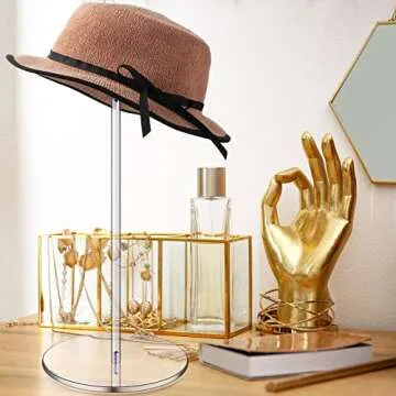 Chunful 4 Sets Acrylic Hat Stand Holder Wig Display Rack Clear Pedestal Stand Baseball Hat Rack Stand Round Acrylic Risers for Tabletop Display Watch Jewelry(12 Inch)