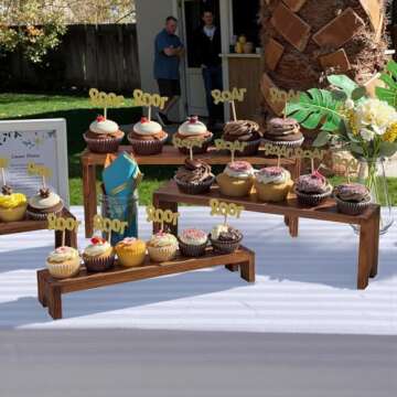 2 Set Large Wooden Tiered Riser Display Stands for Vendor Events,Stackable Perfume Organizer