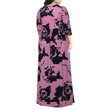 Nemidor Women's Casual V-Neck 3/4 Sleeve Plus Size Long Maxi Dress with Pockets NEM170 (14,PurplePri...