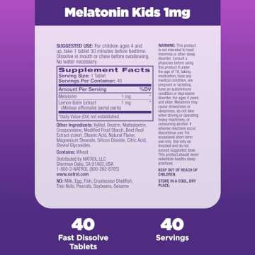 Natrol Kids Fast Dissolve Melatonin 1 mg, Dietary Supplement for Restful Sleep, Sleep Tablets for Kids, 40 Strawberry-Flavored Melatonin Tablets, 40 Day Supply