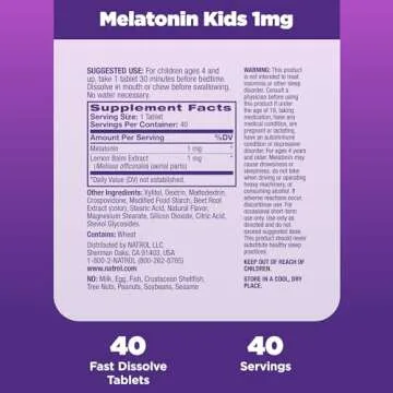 Natrol Kids Fast Dissolve Melatonin 1 mg, Dietary Supplement for Restful Sleep, Sleep Tablets for Kids, 40 Strawberry-Flavored Melatonin Tablets, 40 Day Supply