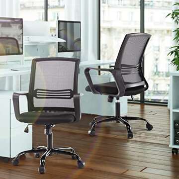 Office Desk Chair, Adjustable Height Mid Back Lumbar Support Padded Seat and Armrest Computer Chair,...