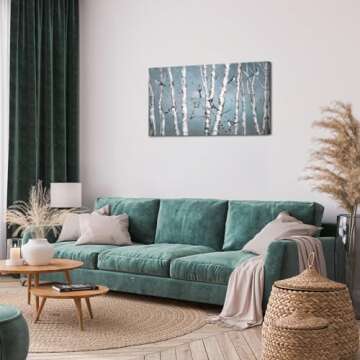 iHAPPYWALL Large Landscape Forest Canvas Wall Art Blue Bird on White Birch Tree Picture Print for Living Room Bedroom Office Decor Ready to Hang 20x36inch