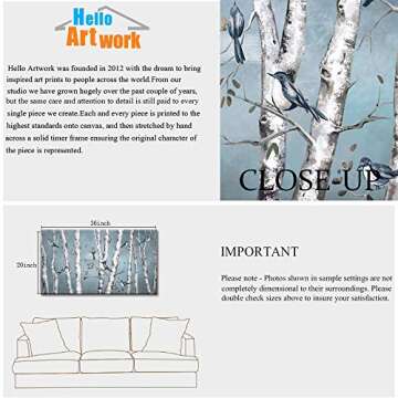 iHAPPYWALL Large Landscape Forest Canvas Wall Art Blue Bird on White Birch Tree Picture Print for Living Room Bedroom Office Decor Ready to Hang 20x36inch