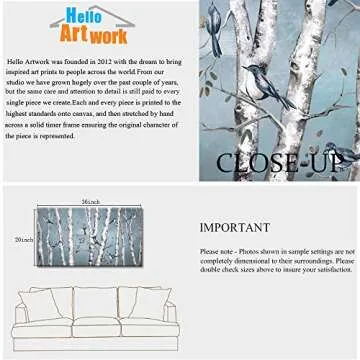 iHAPPYWALL Bluebird Birch Tree Canvas Wall Art 20x36