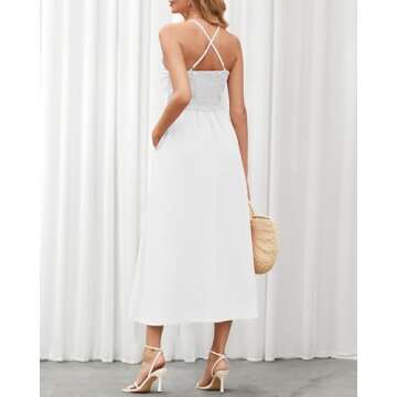 BTFBM Women 2025 Summer Spaghetti Strap Dress Sleeveless V Neck Cutout Slit Casual Beach Party Maxi Dresses with Pockets(Solid White, Small)