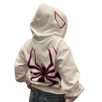 Asadovce Unisex Zip Up Oversized Y2K Hoodie with Spider Graphic Sweatshirt