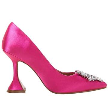 VETASTE Women's High Heels Pumps Pointed Toe Bridal Wedding Party Crystal Buckle Dress Shoes Rose Red