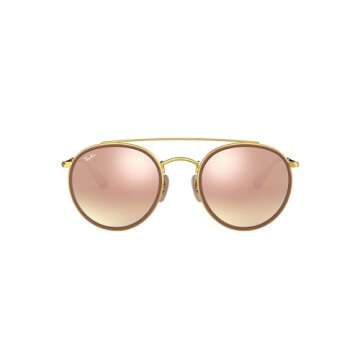 Ray-Ban RB3647N Double Bridge Round Sunglasses, Gold/Brown Gradient Mirrored Pink, 51 mm + 1