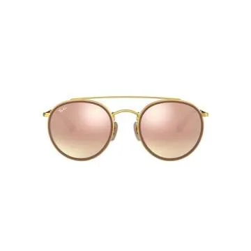 Ray-Ban RB3647N Double Bridge Round Sunglasses, Gold/Brown Gradient Mirrored Pink, 51 mm + 1