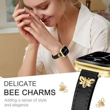 JR.DM Slim Leather Bands Compatible with Apple Watch Band 38mm 40mm 41mm 42mm 44mm 45mm 46mm 49mm, Top Genuine Leather Band with Charms, Feminine Design for Iwatch Ultra SE Series 10 9 8 7 6 5 4 3 2 1