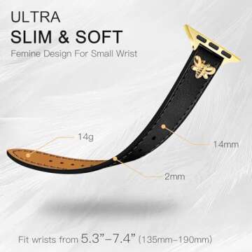 JR.DM Slim Leather Bands Compatible with Apple Watch Band 38mm 40mm 41mm 42mm 44mm 45mm 46mm 49mm, Top Genuine Leather Band with Charms, Feminine Design for Iwatch Ultra SE Series 10 9 8 7 6 5 4 3 2 1