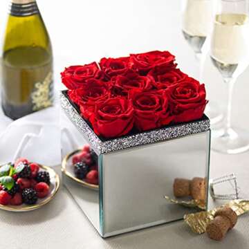 SOHO FLORAL ARTS | Large Mirrored Vase Pave Accent | Genuine Roses that Last for Years | Forever Ros...