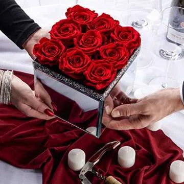 SOHO FLORAL ARTS | Large Mirrored Vase Pave Accent | Genuine Roses that Last for Years | Forever Roses in a Box (9ct. Red) | Mothers Day Gifts