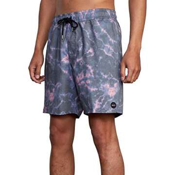 RVCA Men's Standard 4-Way Stretch Waist 17 INCH Boardshort, Elastic Trunk 17/Black Dye, Medium