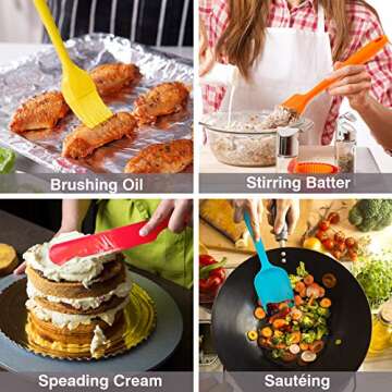 Silicone Spatula Set of 7, P&P CHEF Heat-Resistant Rubber Spatulas Kitchen Utensils Set for Non-stick Cooking Baking Mixing, Seamless & Flexible Design, Dishwasher Safe, Multicolor
