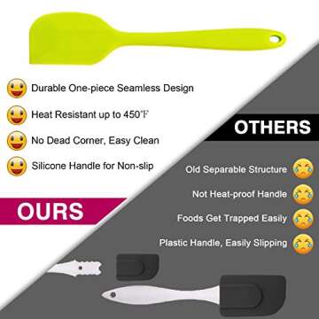 Silicone Spatula Set of 7, P&P CHEF Heat-Resistant Rubber Spatulas Kitchen Utensils Set for Non-stick Cooking Baking Mixing, Seamless & Flexible Design, Dishwasher Safe, Multicolor