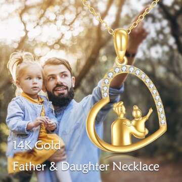 KECHO 14K Solid Gold Dad Daughter Necklace Elegant Gift