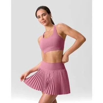 SANTINY Pleated Tennis Skirt for Women with Pockets Shorts Women's High Waisted Lightweight Athletic Golf Skorts Skirts for Casual(Dusty Pink_S)