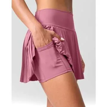 SANTINY Pleated Tennis Skirt for Women with Pockets Shorts Women's High Waisted Lightweight Athletic Golf Skorts Skirts for Casual(Dusty Pink_S)