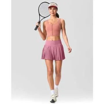 SANTINY Pleated Tennis Skirt for Women with Pockets Shorts Women's High Waisted Lightweight Athletic Golf Skorts Skirts for Casual(Dusty Pink_S)