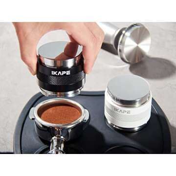 IKAPE Coffee Products, 53mm Coffee Distributor & Hand Tamper, Adjustable Depth Espresso Distributor Fits All 53mm Espresso Portafilter, Compatible with 54MM Breville Bottomless Portafilter (White)