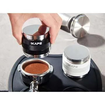 IKAPE Coffee Products, 53mm Coffee Distributor & Hand Tamper, Adjustable Depth Espresso Distributor Fits All 53mm Espresso Portafilter, Compatible with 54MM Breville Bottomless Portafilter (White)