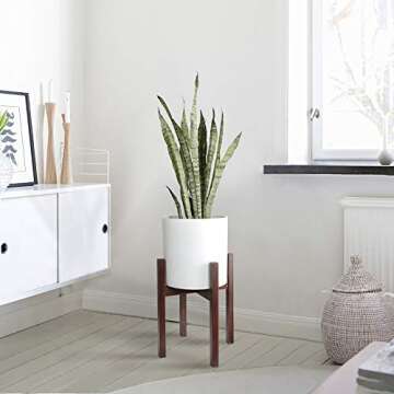 Mkono Plant Stand Mid Century Wood Flower Pot Holder Indoor Potted Rack Modern Home Decor, Up to 10 Inch Planter (Plant and Pot NOT Included), Dark Brown Square Leg