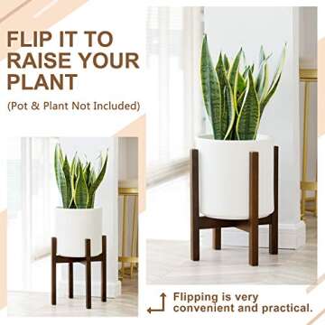 Mkono Plant Stand Mid Century Wood Flower Pot Holder Indoor Potted Rack Modern Home Decor, Up to 10 Inch Planter (Plant and Pot NOT Included), Dark Brown Square Leg