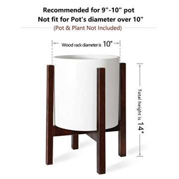 Mkono Plant Stand Mid Century Wood Flower Pot Holder Indoor Potted Rack Modern Home Decor, Up to 10 Inch Planter (Plant and Pot NOT Included), Dark Brown Square Leg