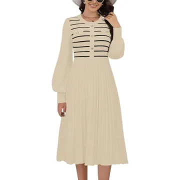 ETCYY Women's Casual Long Sleeve Midi Dress 2025 - Striped Fall Sweater Dress