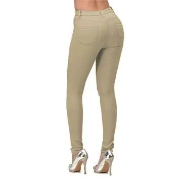 High Waisted-Rise Colored Stretch Skinny Destroyed Ripped Distressed Jeans for Women Olive Mustard RED (US, Alpha, Medium, Regular, Regular, Khaki)