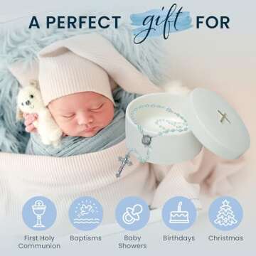 Sweet Treasures Gift – Baptism Gifts for Boys, First Rosary with Ceramic Keepsake Box and Card, Ca...