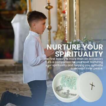 Sweet Treasures Gift – Baptism Gifts for Boys, First Rosary with Ceramic Keepsake Box and Card, Catholic Communion Gift, Christening and Baby Shower Rosary Beads, Blue