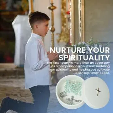 Sweet Treasures Gift – Baptism Gifts for Boys, First Rosary with Ceramic Keepsake Box and Card, Catholic Communion Gift, Christening and Baby Shower Rosary Beads, Blue