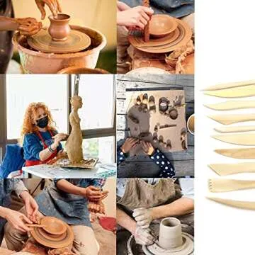 Honbay 10-Piece Double Ended Wooden Mini Modeling Tools Clay Sculpture Tools for Cutting, Carving and Smoothing