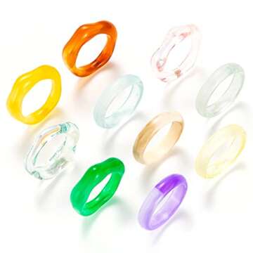 K&Y 25 Pcs Colorful Resin Acrylic Rings Set - Vintage Beaded Jewelry for Women