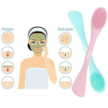 MSQ Silicone Face Mask Brush, Soft Facial Cleansing Scrubber, 2 Pack Double-End Facial Mask Brush for Mud, Clay, Charcoal Mixed Mask, DIY, Skincare Applicator Tools (Pink)