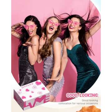 Chicpop 8 Pairs Heart Shape Sunglasses Rimless Glasses Party Favors Breast Cancer Awareness Accessories for Women