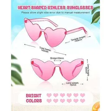 Chicpop 8 Pairs Heart Shape Sunglasses Rimless Glasses Party Favors Breast Cancer Awareness Accessories for Women