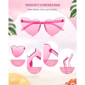 Chicpop 8 Pairs Heart Shape Sunglasses Rimless Glasses Party Favors Breast Cancer Awareness Accessories for Women