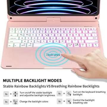 NOKBABO iPad Pro 12.9 inch Case with Keyboard, Rainbow Backlits, Pencil Holder, 360° Rotatable, Keyboard for iPad Pro 12.9 inch 6th/5th/4th/3rd Generation - Rose Gold