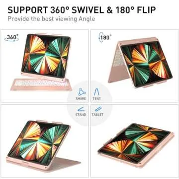 NOKBABO iPad Pro 12.9 inch Case with Keyboard, Rainbow Backlits, Pencil Holder, 360° Rotatable, Keyboard for iPad Pro 12.9 inch 6th/5th/4th/3rd Generation - Rose Gold