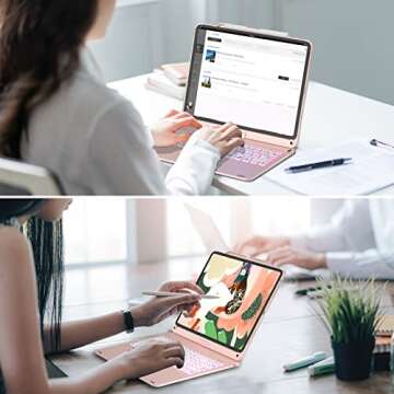 NOKBABO iPad Pro 12.9 inch Case with Keyboard, Rainbow Backlits, Pencil Holder, 360° Rotatable, Keyboard for iPad Pro 12.9 inch 6th/5th/4th/3rd Generation - Rose Gold