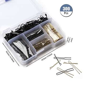 300 Pcs Hair Pins Kit, Including 100 Pcs Bobby Pins, 100 Pcs U Hair Pins, 100 Pcs Black Rubber Hair Bands, Hair Pins for Kids Girls and Women, Made of Metal, Not Easy to Fade, Which is Durable to be